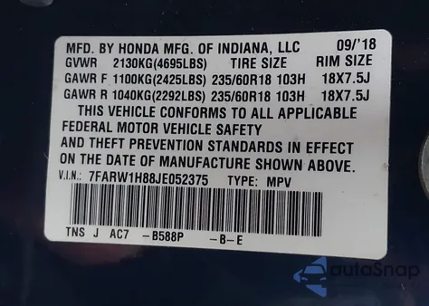 2018 Honda Cr-V Ex-L/Ex-L Navi z USA, uszkodzony, nr VIN 7FARW1H88JE052375